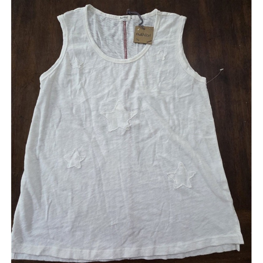NWT Hello Nite S VIntage White Appliqued Star Tank Top 129816